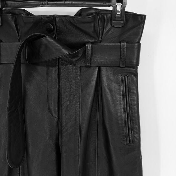 ATTICO Women's Leather Paper Bag Pants IT 40 US Small Black Tie Cuff Belted NWT - Picture 6 of 14